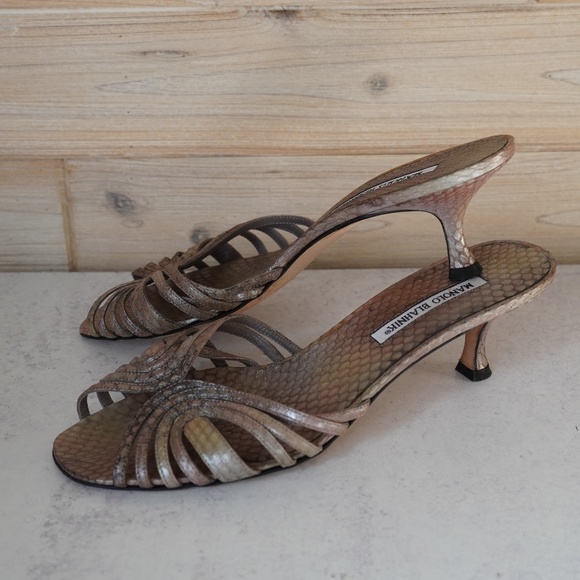 Manolo Blahnik Multicolor Snakeskin Kitten Heels - Picture 4 of 11